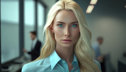 A fictional person: Blonde girl in the office - Generative Ai