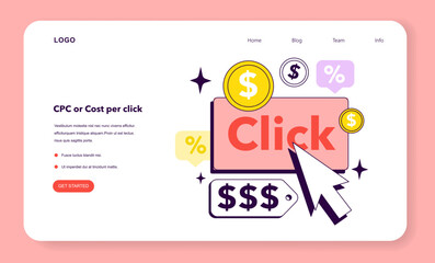 CPC or cost per click KPI type. Indicator to measure employee efficiency