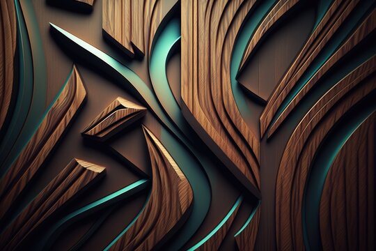 Abstract wood background banner, teal color illustration AI