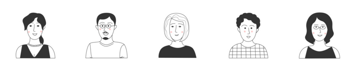  Simple illustrations of people, avatars. Flat minimalist style.
