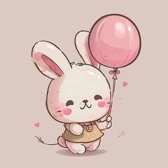 Obraz premium baby bunny with pink balloon