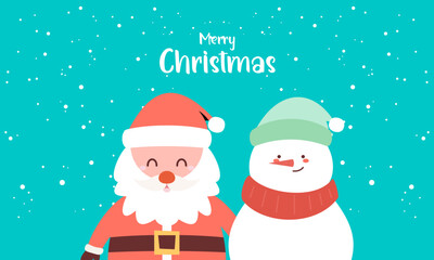 Happy Santa and Snowman Flat Background