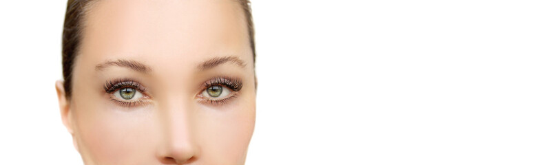 Fototapeta premium female green eyes with makeup and long eyelashes