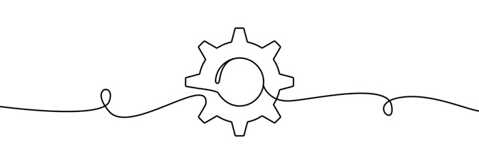 Gear one line drawing .Gear wheel one continuous line drawing. .Cogwheel machine gear linear icon.Gear symbol line art.Moving gears wheels.Gears mechanism