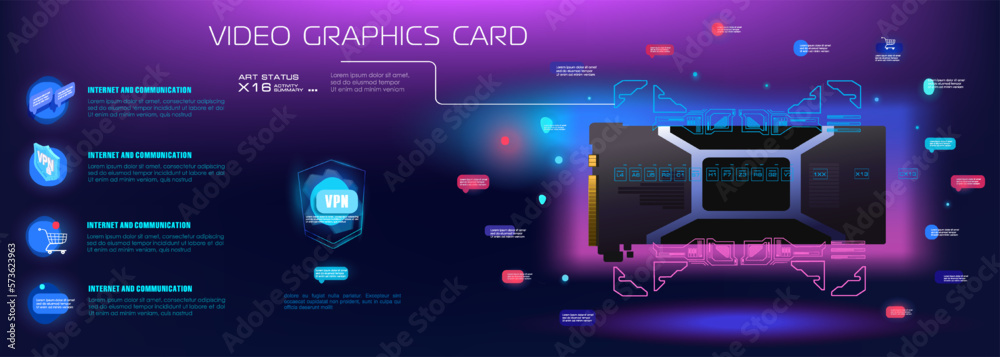 Poster futuristic cyber banner with game video card. layout with presentation computer model video card. re