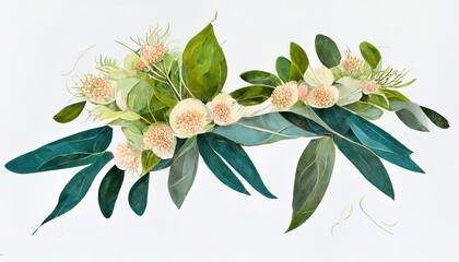 Foliage bouquet for wedding, Illustration isolated on white background. Generative Ai