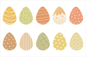 Set illustrations of easter eggs in children's illustration style. Suitable for easter celebrations, postcards, design, children's books. Colorful decorated easter eggs. Vector and isolated image