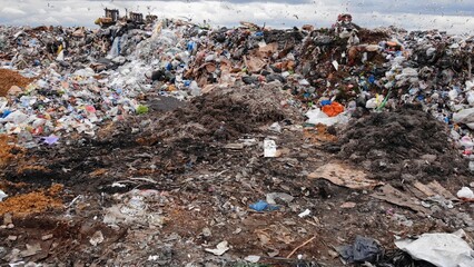 Large landfill near the metropolis. View from the drone.