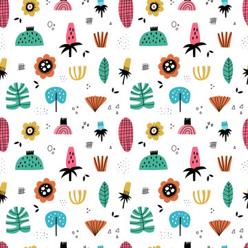 Tropical botanical seamless pattern fabric design.