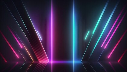 Abstract neon lights background with laser rays, and glowing lines. AI-Generated - obrazy, fototapety, plakaty