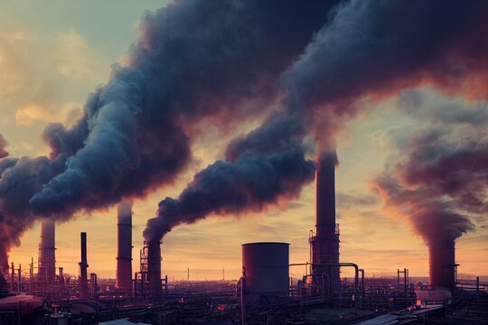 pollution of environment from smoke from enterprises and plants with smoking factory chimneys. Generative AI