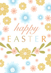 Easter postcard templates with spring flowers and typographic design. Good for Spring and Easter greeting cards and invitations. Vector illustration.