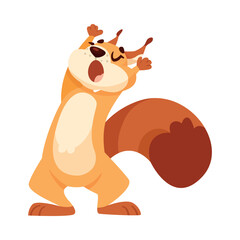 Funny Squirrel with Bushy Tail Feeling Sleepy Yawning Expressing Emotion Vector Illustration