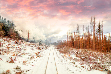 Winterlandschaft auf dem Brocken im Harz, Deutschland 