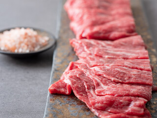 Fresh raw meat on stone plate