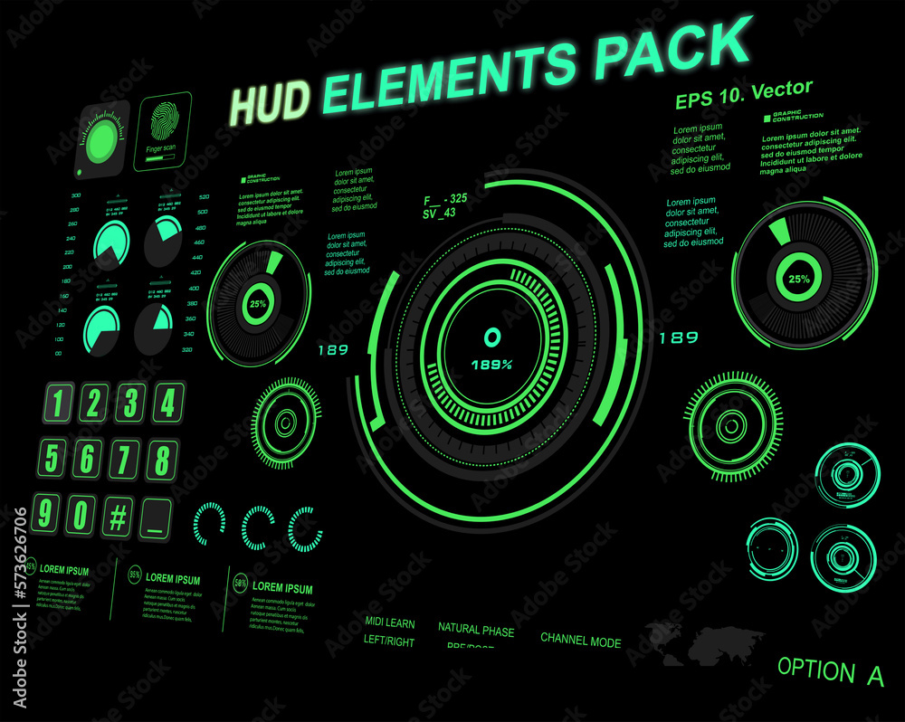 Poster set hud digital elements on holographic digital pad for user interface. sci-fi futuristic hud dashbo