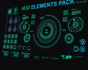 Set HUD digital elements on holographic digital pad for user interface. Sci-fi futuristic hud dashboard display virtual reality technology screen