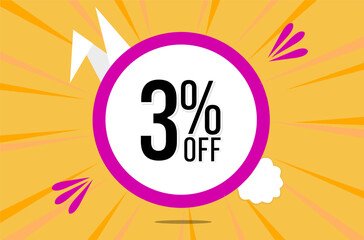 3 percent off. Orange banner with floating pink and white balloon for easter special offer and promotion