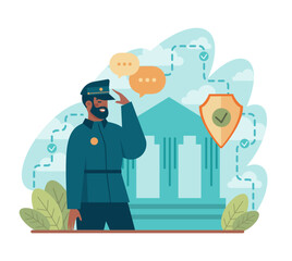 Police officer. Black policeman patrol the city, keeping law and order.