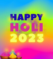 Happy Holi 2023 poster, card, social media post, banner for celebrated culture of India