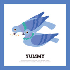 Squared banner with two pigeons flat style, vector illustration