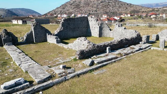 Roman town Doclea, ancient locality in Montenegro, drone aerial view