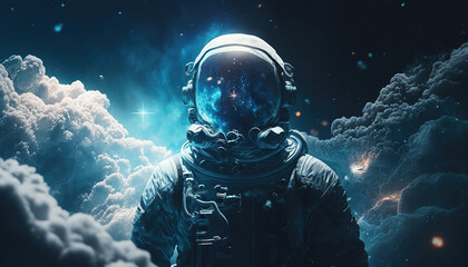 Astronaut Floating In Space, Blue Landscape, 4K 
