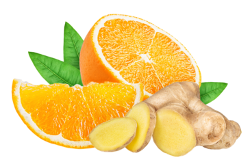 Ginger and orange isolated on white or transparent background.