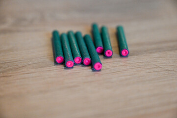 Firecrackers on the table. Pyrotechnics. 