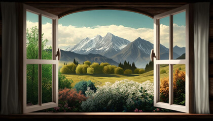 Fototapeta premium Landscape nature view background view from window generative AI 