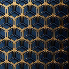 Abstract seamless luxury dark blue and gold geometric pattern background