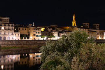 Skyline river Florence at night, Italy.
