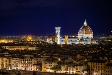 Skyline Florence from Michelangelo Piazzale square at night, Italy.