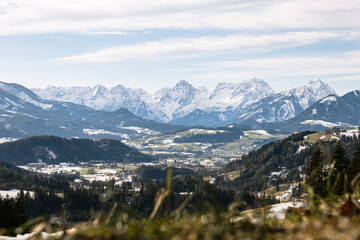 Fototapeta na wymiar Spring landscape with view to windischgarsten, upperaustria