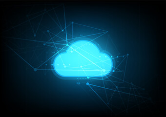 Cloud computing futuristic polygon wireframe. Internet automation online networking technology. Data storage website hosting server. Digital telecoms signal