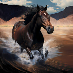 Horse running in desert