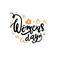 International Women's Day arabic calligraphy doodle style. Congratulations to the Arab countries.Can use for greeting card, poster or banner.Isolated on white background.Vector illustration