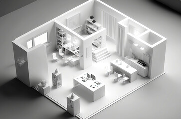Generative AI of Isometric concept illustration of isometric business office plan.Architects office,bank offices,safe,furnished