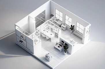 Fototapeta na wymiar Generative AI of Isometric concept illustration of isometric business office plan.Architects office,bank offices,safe,furnished