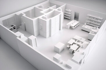 Generative AI of Isometric concept illustration of isometric business office plan.Architects office,bank offices,safe,furnished