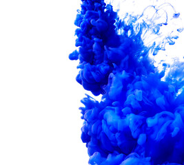 Flowing paint pigment in water over white background