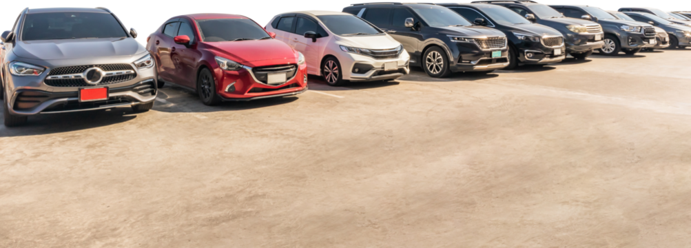 Lot of used car for sales in stock isolated