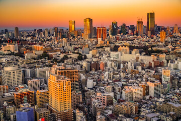 東京都心の街並みと夕景