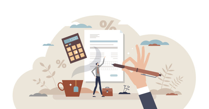 Tax return form as document for VAT payment calculation tiny person concept, transparent background. Financial taxation refund or get back overpaid money from government illustration.