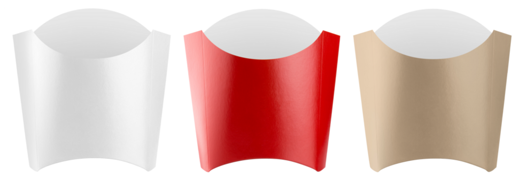 Set of empty carton package boxes for nuggets, potato fries or wedges cut out