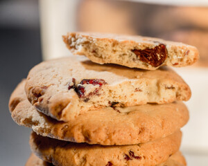 Cookies with berries. Baking Very close on a pink background