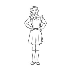 Schoolchildren go to school hand in hand. Sketch.