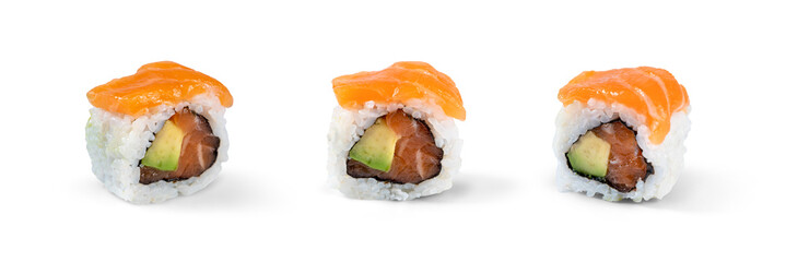 Maki sushi with salmon and avocado isolated on white background