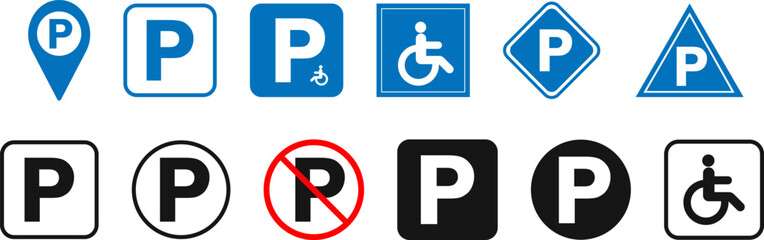 Parking icon set. Car Parking Icon. Parking and traffic signs isolated on white background.