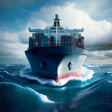 Cargo ship with containers. Transport illustration. AI Generative